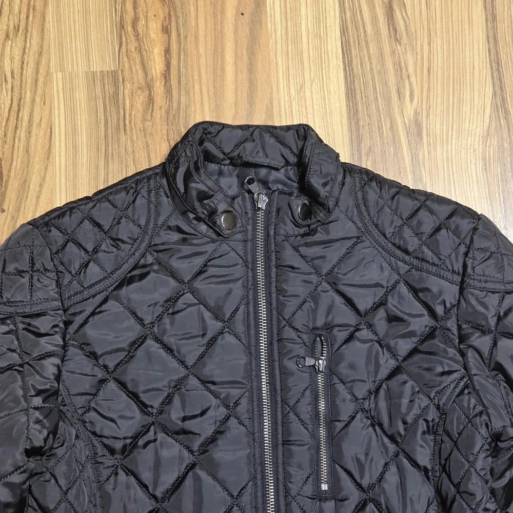 Banana Republic Quilted Moto Jacket Women's Size XS Black Full Zip‎ Snap Collar
